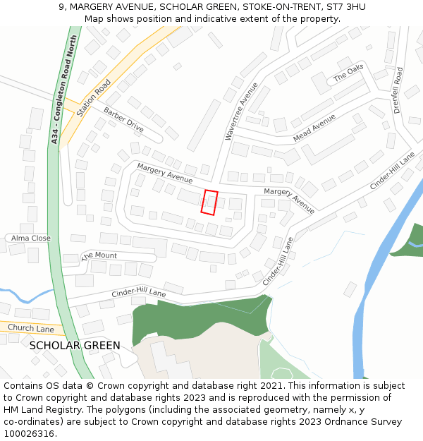 9, MARGERY AVENUE, SCHOLAR GREEN, STOKE-ON-TRENT, ST7 3HU: Location map and indicative extent of plot