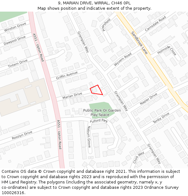 9, MARIAN DRIVE, WIRRAL, CH46 0PL: Location map and indicative extent of plot