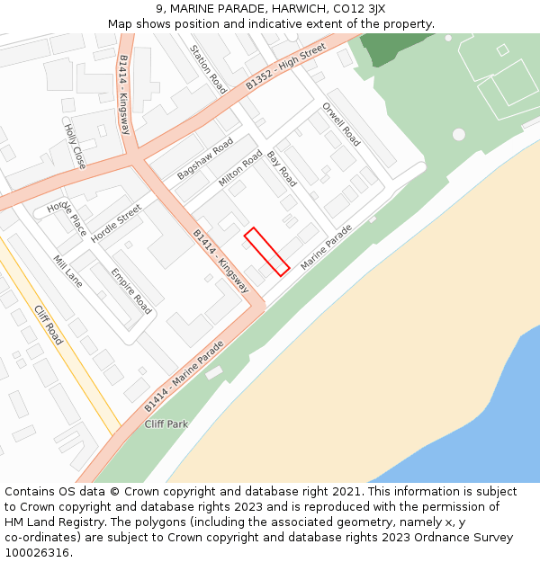 9, MARINE PARADE, HARWICH, CO12 3JX: Location map and indicative extent of plot