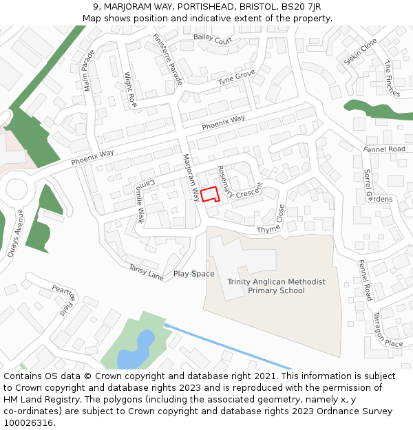 9, MARJORAM WAY, PORTISHEAD, BRISTOL, BS20 7JR: Location map and indicative extent of plot