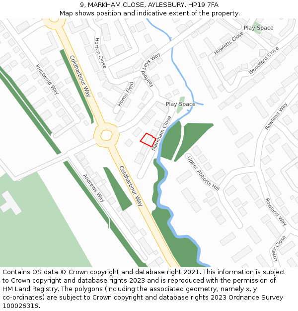 9, MARKHAM CLOSE, AYLESBURY, HP19 7FA: Location map and indicative extent of plot