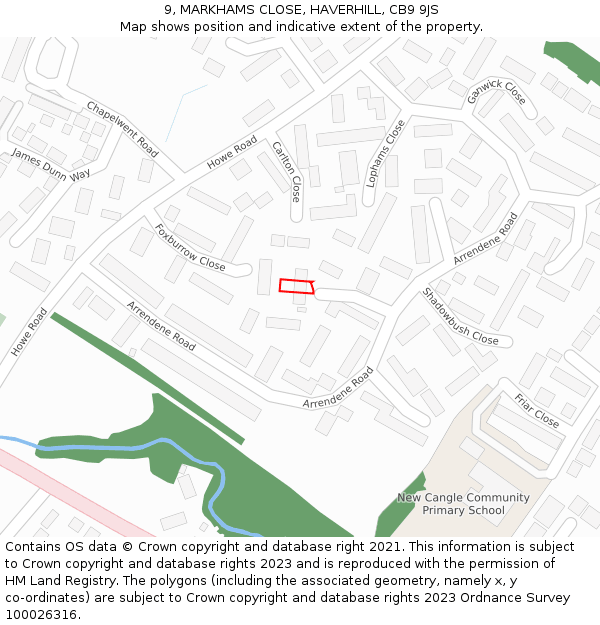 9, MARKHAMS CLOSE, HAVERHILL, CB9 9JS: Location map and indicative extent of plot