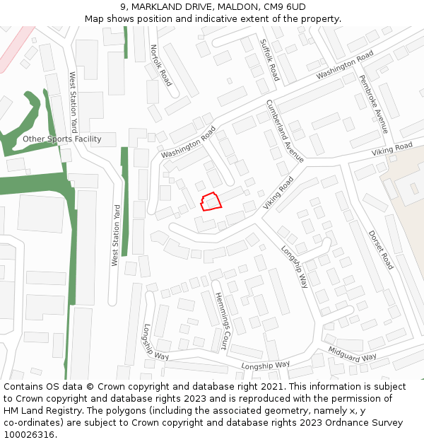 9, MARKLAND DRIVE, MALDON, CM9 6UD: Location map and indicative extent of plot