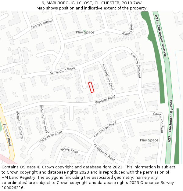 9, MARLBOROUGH CLOSE, CHICHESTER, PO19 7XW: Location map and indicative extent of plot