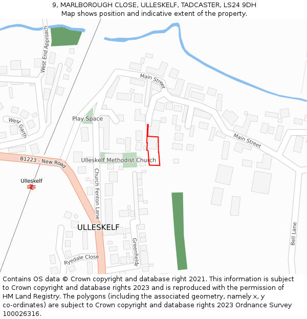 9, MARLBOROUGH CLOSE, ULLESKELF, TADCASTER, LS24 9DH: Location map and indicative extent of plot