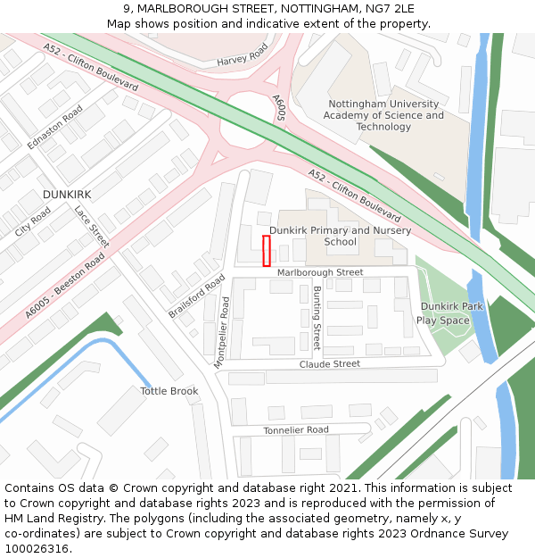 9, MARLBOROUGH STREET, NOTTINGHAM, NG7 2LE: Location map and indicative extent of plot