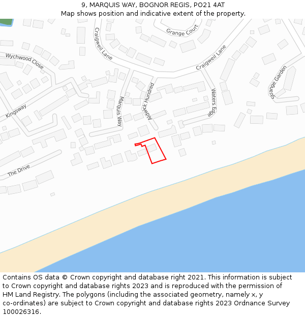 9, MARQUIS WAY, BOGNOR REGIS, PO21 4AT: Location map and indicative extent of plot