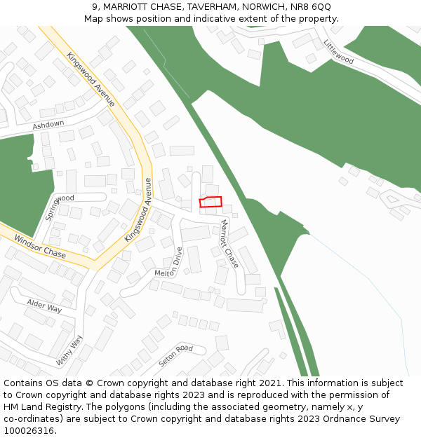 9, MARRIOTT CHASE, TAVERHAM, NORWICH, NR8 6QQ: Location map and indicative extent of plot