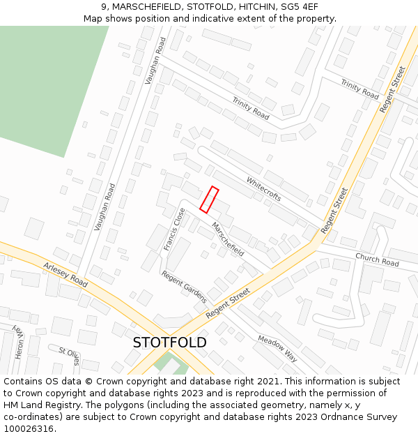 9, MARSCHEFIELD, STOTFOLD, HITCHIN, SG5 4EF: Location map and indicative extent of plot