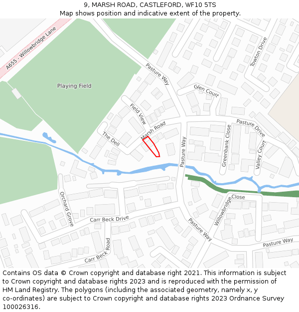 9, MARSH ROAD, CASTLEFORD, WF10 5TS: Location map and indicative extent of plot