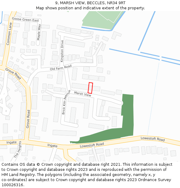 9, MARSH VIEW, BECCLES, NR34 9RT: Location map and indicative extent of plot