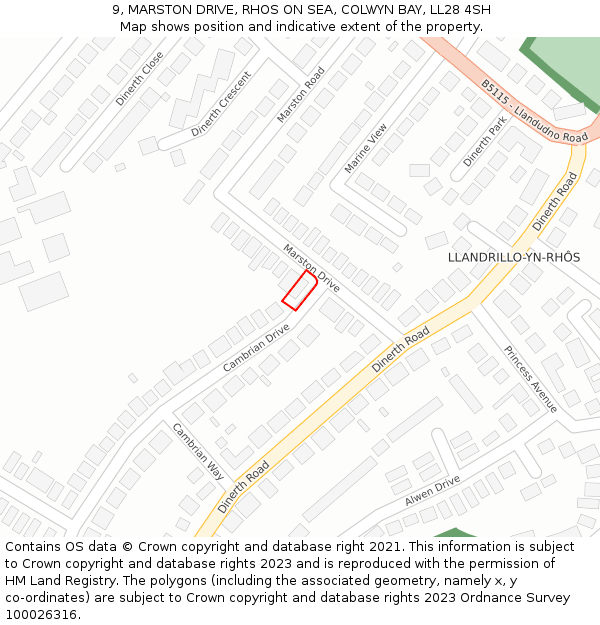 9, MARSTON DRIVE, RHOS ON SEA, COLWYN BAY, LL28 4SH: Location map and indicative extent of plot