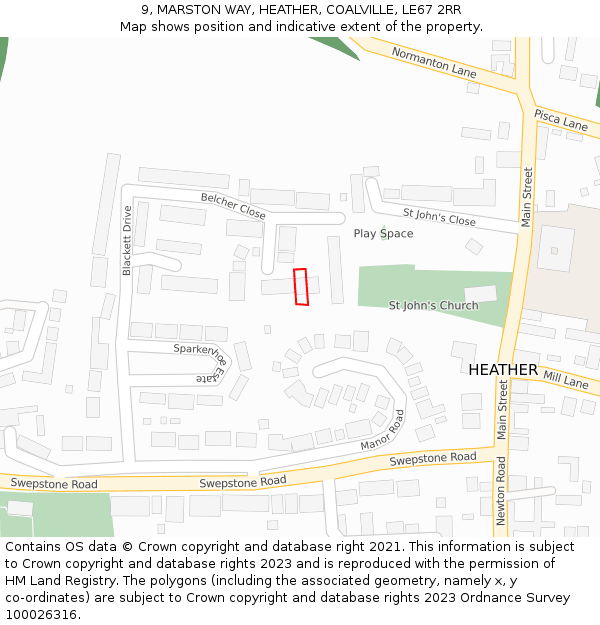 9, MARSTON WAY, HEATHER, COALVILLE, LE67 2RR: Location map and indicative extent of plot