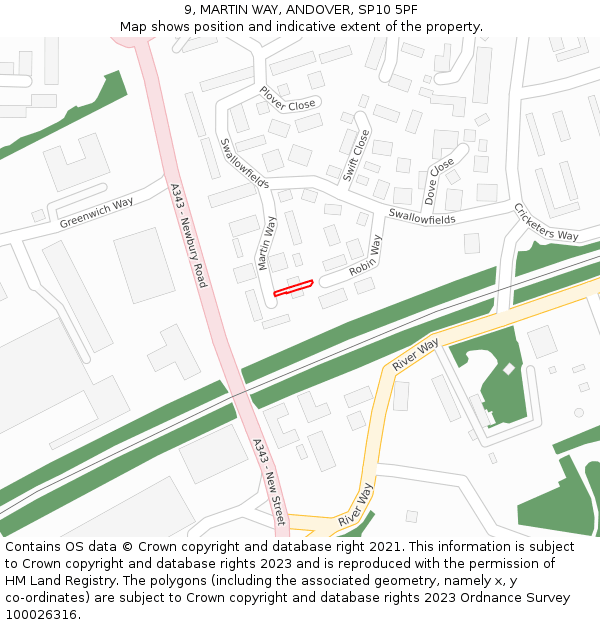 9, MARTIN WAY, ANDOVER, SP10 5PF: Location map and indicative extent of plot
