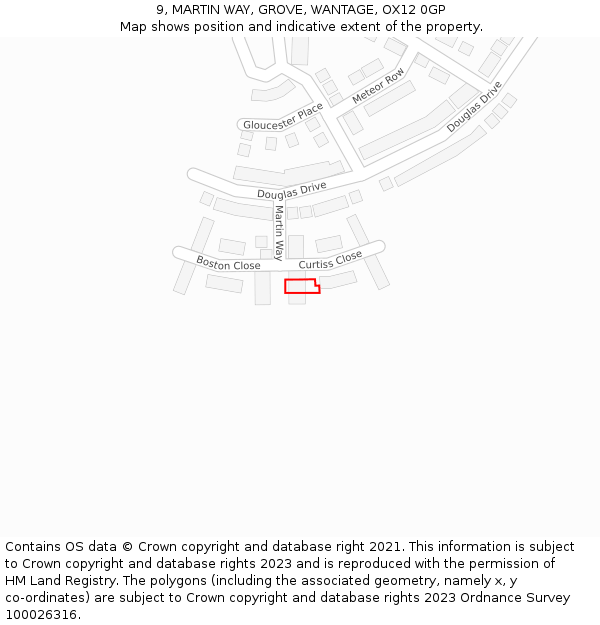 9, MARTIN WAY, GROVE, WANTAGE, OX12 0GP: Location map and indicative extent of plot