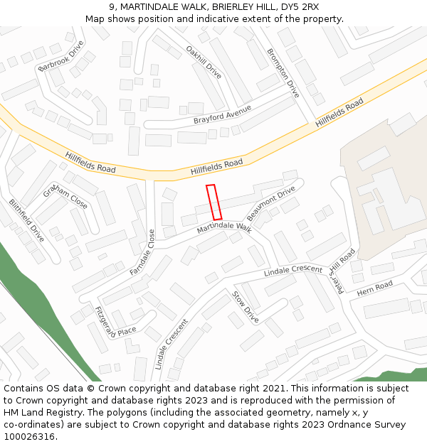 9, MARTINDALE WALK, BRIERLEY HILL, DY5 2RX: Location map and indicative extent of plot
