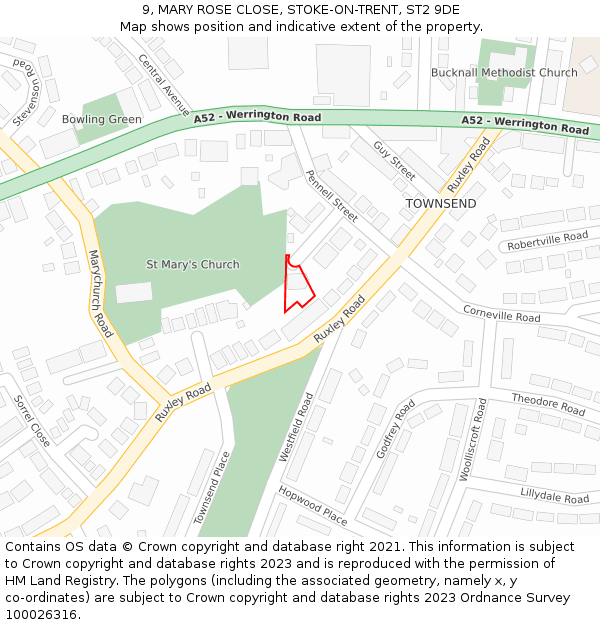 9, MARY ROSE CLOSE, STOKE-ON-TRENT, ST2 9DE: Location map and indicative extent of plot