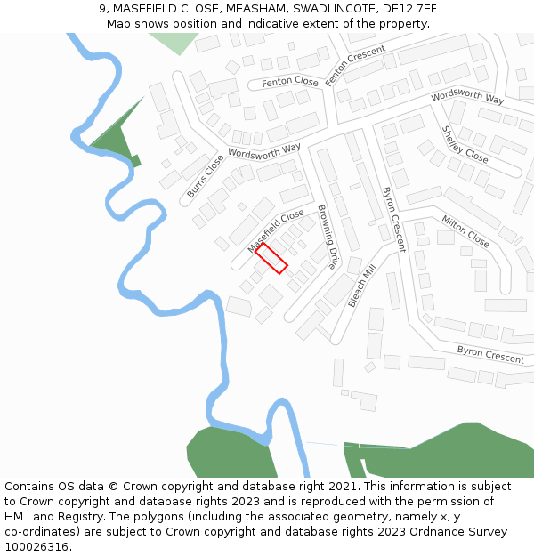 9, MASEFIELD CLOSE, MEASHAM, SWADLINCOTE, DE12 7EF: Location map and indicative extent of plot