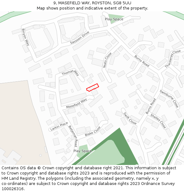 9, MASEFIELD WAY, ROYSTON, SG8 5UU: Location map and indicative extent of plot