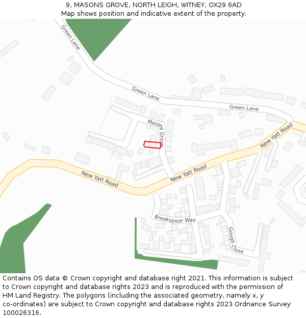 9, MASONS GROVE, NORTH LEIGH, WITNEY, OX29 6AD: Location map and indicative extent of plot