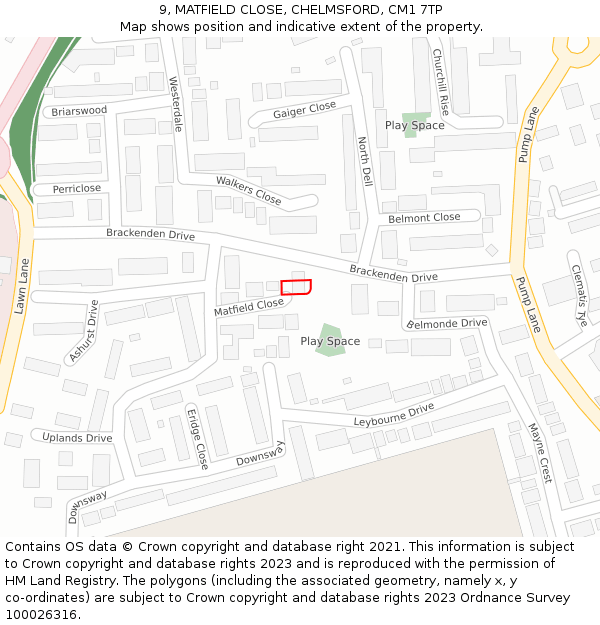 9, MATFIELD CLOSE, CHELMSFORD, CM1 7TP: Location map and indicative extent of plot