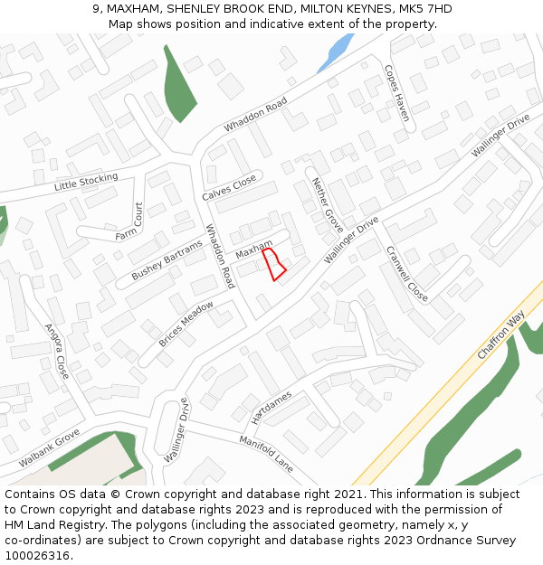 9, MAXHAM, SHENLEY BROOK END, MILTON KEYNES, MK5 7HD: Location map and indicative extent of plot