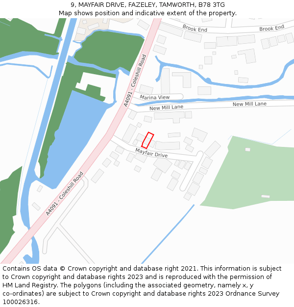 9, MAYFAIR DRIVE, FAZELEY, TAMWORTH, B78 3TG: Location map and indicative extent of plot