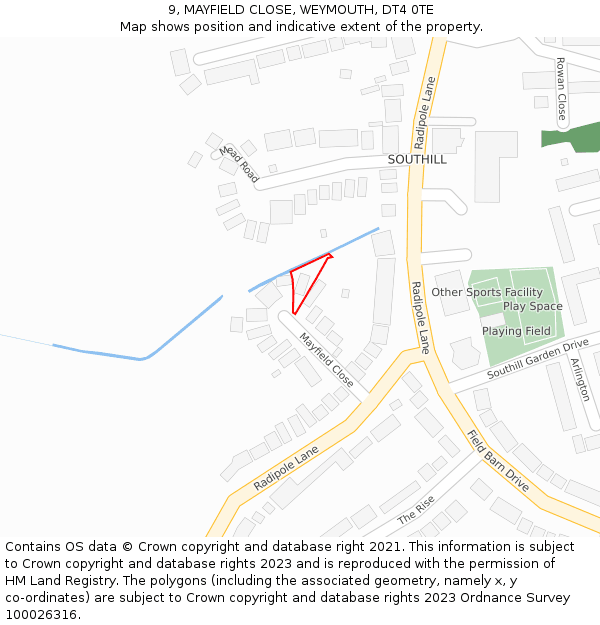 9, MAYFIELD CLOSE, WEYMOUTH, DT4 0TE: Location map and indicative extent of plot