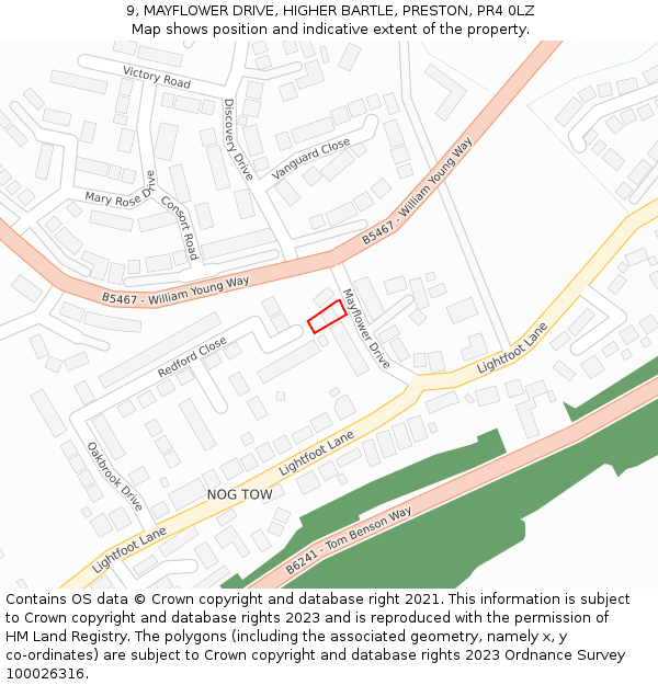 9, MAYFLOWER DRIVE, HIGHER BARTLE, PRESTON, PR4 0LZ: Location map and indicative extent of plot