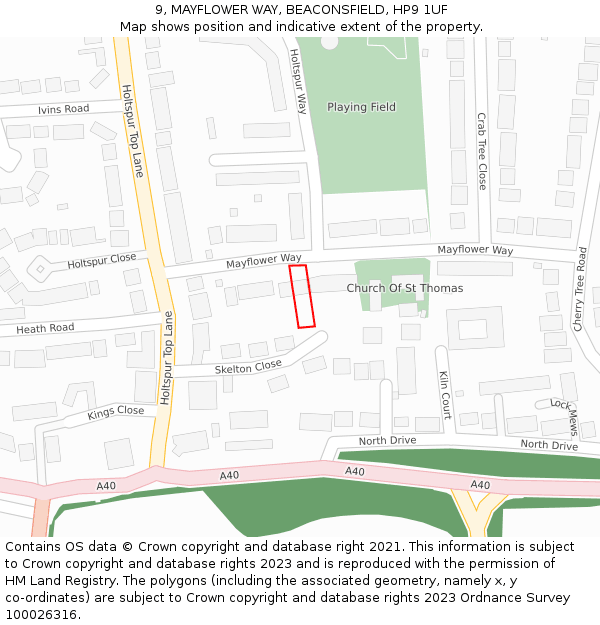 9, MAYFLOWER WAY, BEACONSFIELD, HP9 1UF: Location map and indicative extent of plot