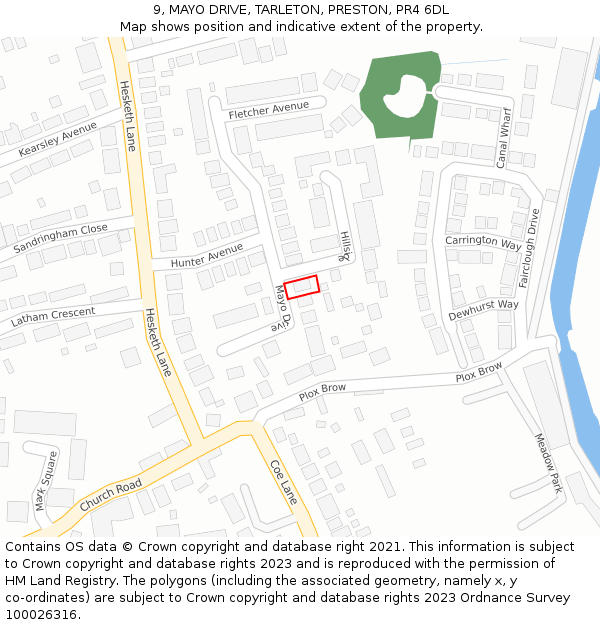 9, MAYO DRIVE, TARLETON, PRESTON, PR4 6DL: Location map and indicative extent of plot