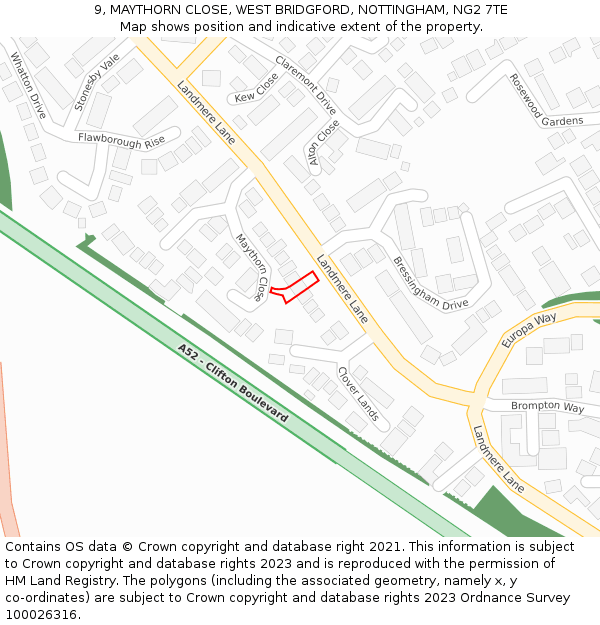 9, MAYTHORN CLOSE, WEST BRIDGFORD, NOTTINGHAM, NG2 7TE: Location map and indicative extent of plot