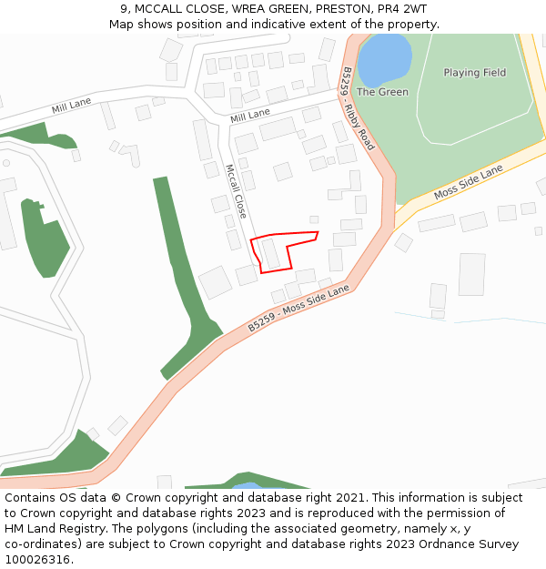9, MCCALL CLOSE, WREA GREEN, PRESTON, PR4 2WT: Location map and indicative extent of plot