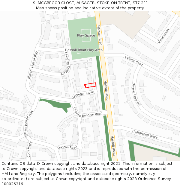 9, MCGREGOR CLOSE, ALSAGER, STOKE-ON-TRENT, ST7 2FF: Location map and indicative extent of plot