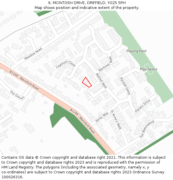 9, MCINTOSH DRIVE, DRIFFIELD, YO25 5PH: Location map and indicative extent of plot