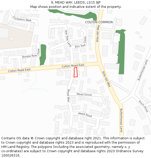 9, MEAD WAY, LEEDS, LS15 9JP: Location map and indicative extent of plot