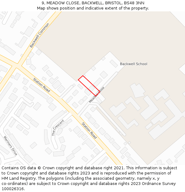 9, MEADOW CLOSE, BACKWELL, BRISTOL, BS48 3NN: Location map and indicative extent of plot