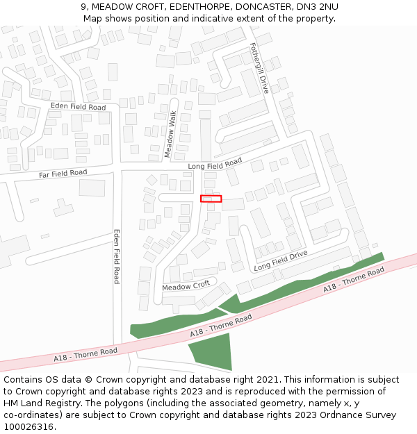 9, MEADOW CROFT, EDENTHORPE, DONCASTER, DN3 2NU: Location map and indicative extent of plot