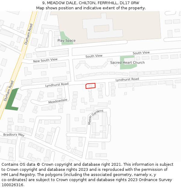 9, MEADOW DALE, CHILTON, FERRYHILL, DL17 0RW: Location map and indicative extent of plot