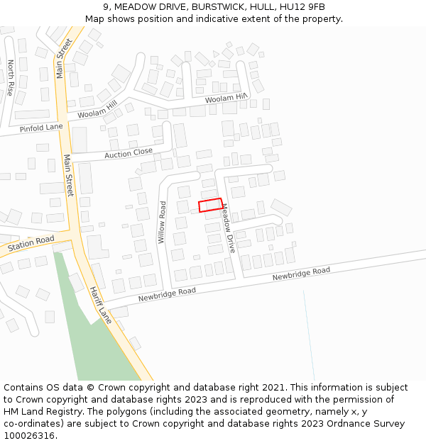 9, MEADOW DRIVE, BURSTWICK, HULL, HU12 9FB: Location map and indicative extent of plot