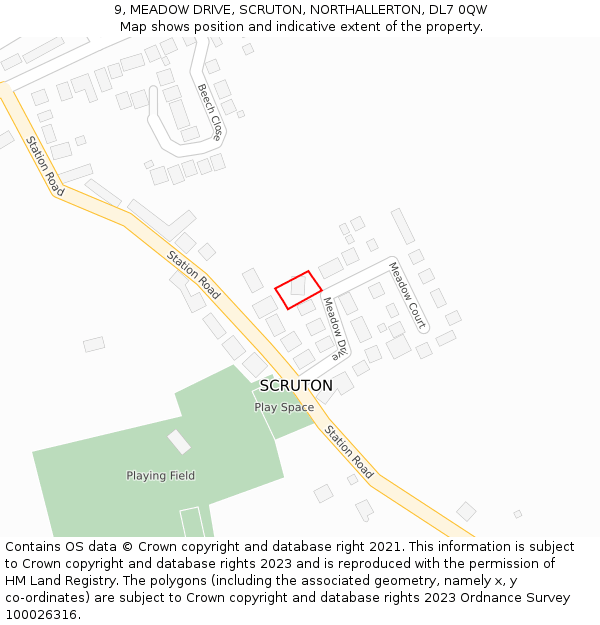 9, MEADOW DRIVE, SCRUTON, NORTHALLERTON, DL7 0QW: Location map and indicative extent of plot