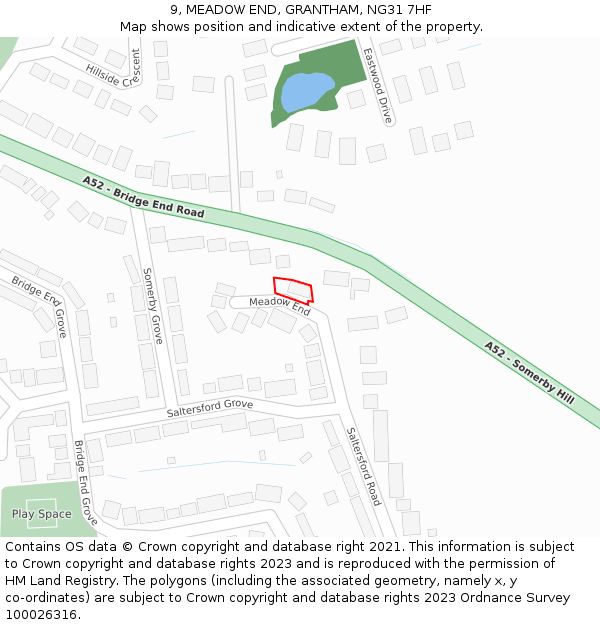 9, MEADOW END, GRANTHAM, NG31 7HF: Location map and indicative extent of plot