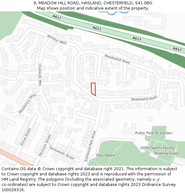 9, MEADOW HILL ROAD, HASLAND, CHESTERFIELD, S41 0BG: Location map and indicative extent of plot