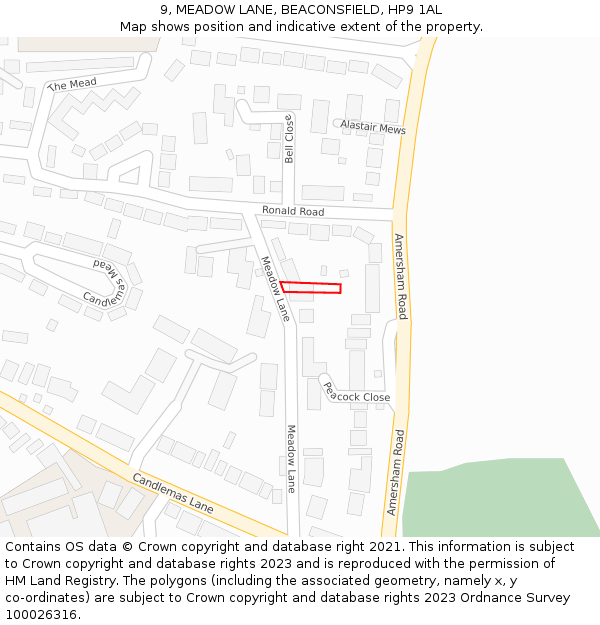 9, MEADOW LANE, BEACONSFIELD, HP9 1AL: Location map and indicative extent of plot