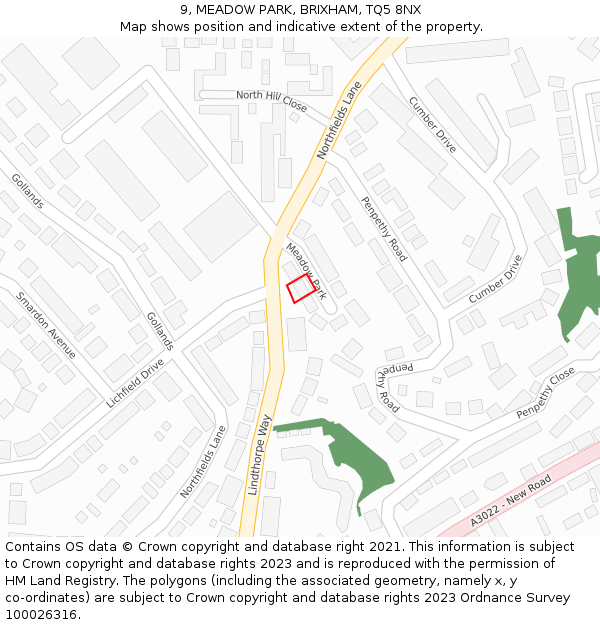 9, MEADOW PARK, BRIXHAM, TQ5 8NX: Location map and indicative extent of plot