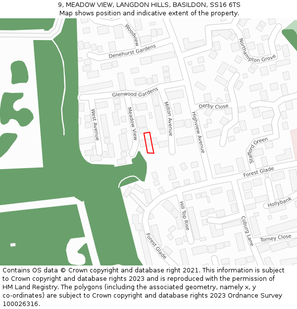 9, MEADOW VIEW, LANGDON HILLS, BASILDON, SS16 6TS: Location map and indicative extent of plot