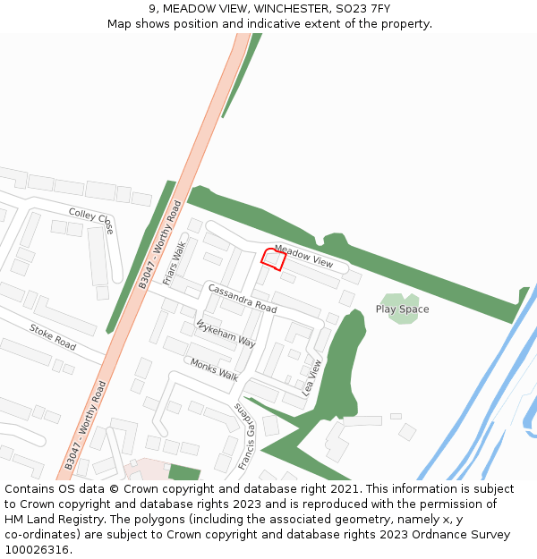 9, MEADOW VIEW, WINCHESTER, SO23 7FY: Location map and indicative extent of plot