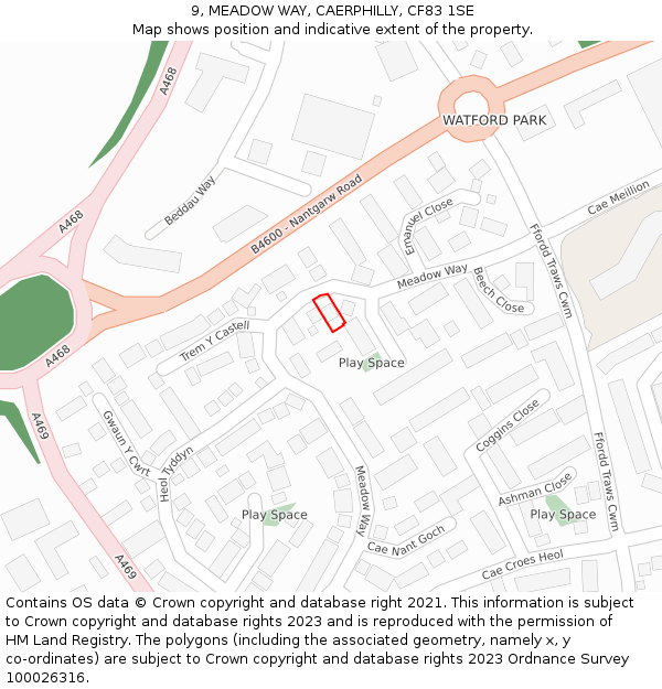 9, MEADOW WAY, CAERPHILLY, CF83 1SE: Location map and indicative extent of plot