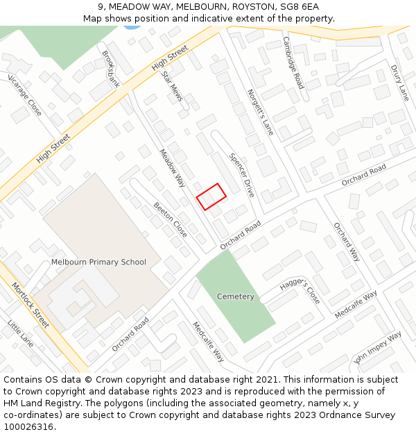 9, MEADOW WAY, MELBOURN, ROYSTON, SG8 6EA: Location map and indicative extent of plot