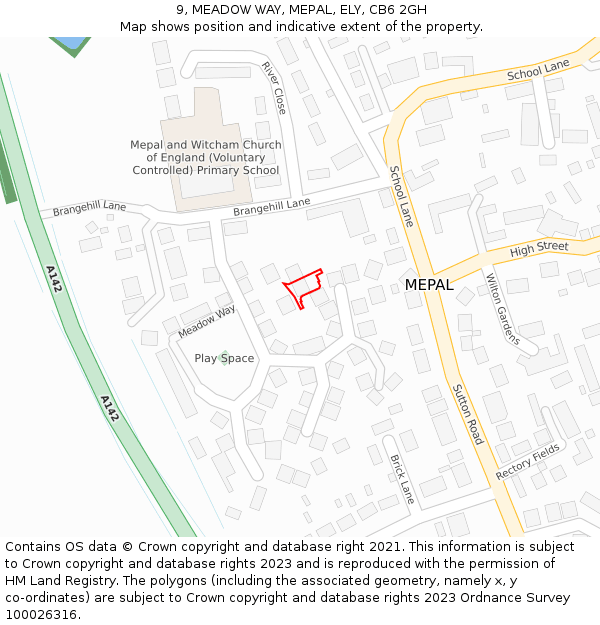 9, MEADOW WAY, MEPAL, ELY, CB6 2GH: Location map and indicative extent of plot